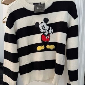 Disney Black and White Striped Sweater with Mickey Mouse